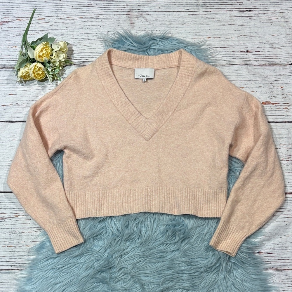 3.1 Phillip Lim Pale Pink V-neck Cropped Sweater